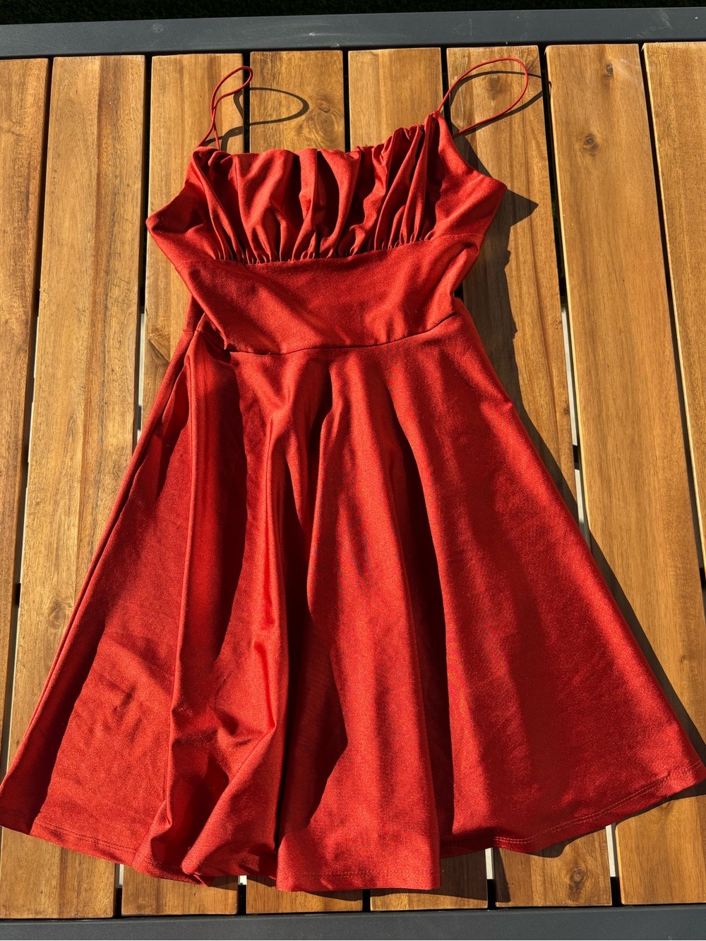 Red Midi Dress with Ruched Bodice - Women Dresses Midi